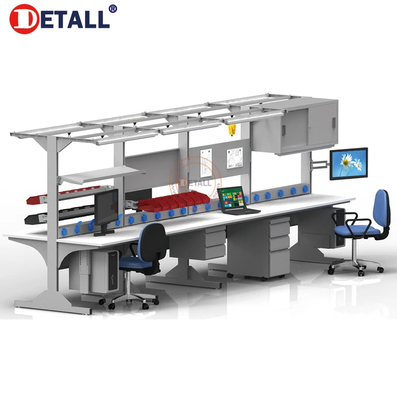 Corner Esd Electronic Assembly Line Working Table Work Bench Furniture Led Lighting Computer Workbench For Workshop