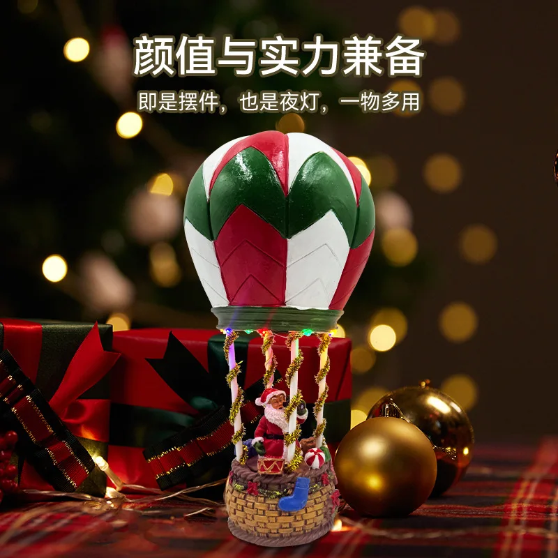 

New Christmas Resin Ornament Christmas Gift Hot Air Balloon Scene Night Light Holiday Decoration