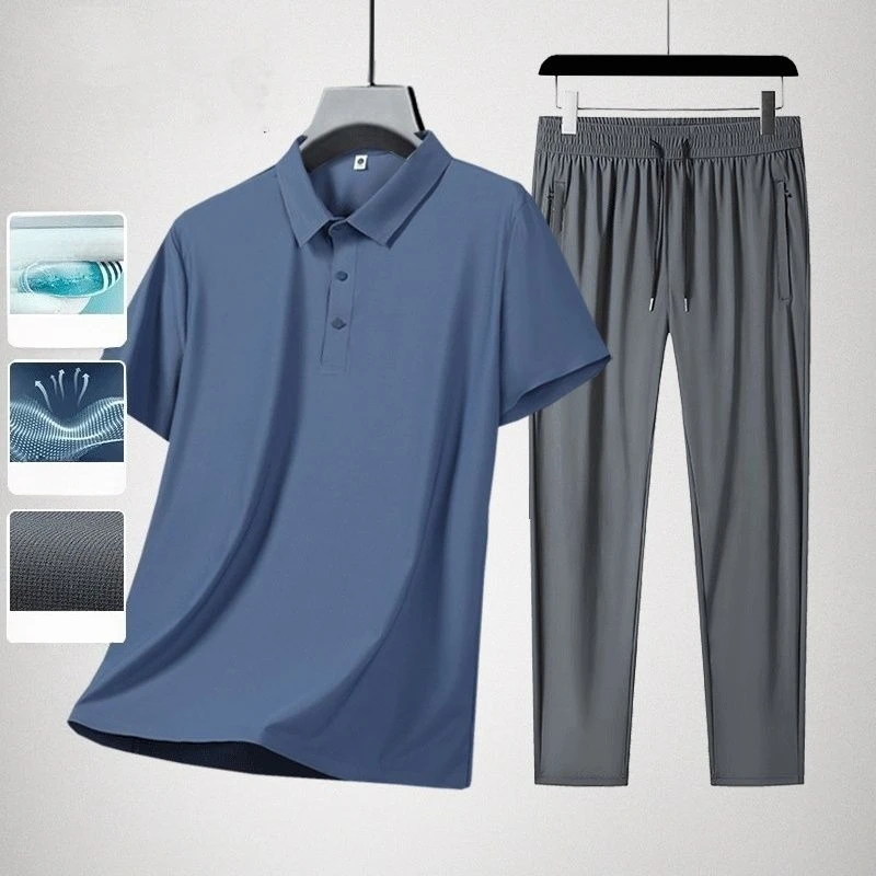 

Smooth Men's Pants Set No Logo Male T Shirt Trousers Sets Aesthetic Baggy Basic Novelty in Essential Chic Short Quarter Sleeve