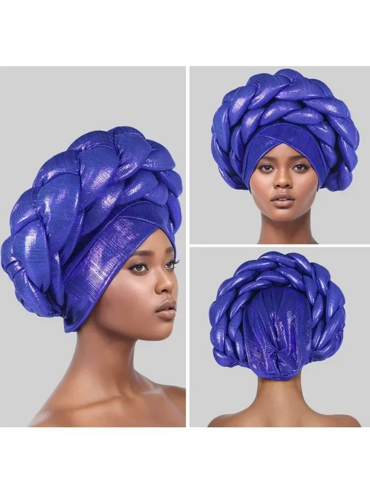 2025 New African Headtie Turban Nigeria Auto Gele Head Wraps Auto Gele Women's Turban Cap Wedding Geles Muslim Head Wraps Bonnet