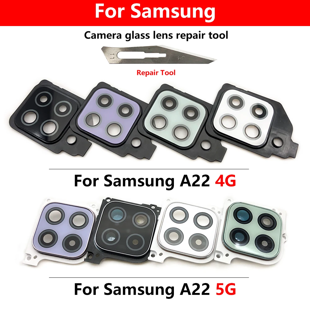 New For Samsung A22 4G A225F / A22 5G A226B Back Rear Camera Glass Lens Circle Cover With Frame