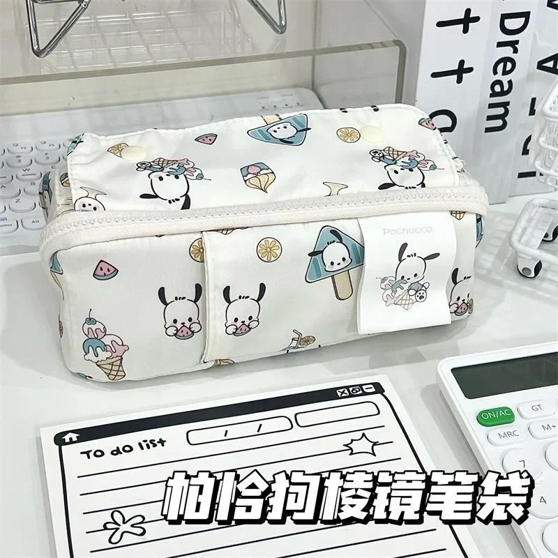 

Kawaii Sanrio Pen Bag Pochacco Cute Anime Print Large Capacity Girly Heart Student Simple Double Layer Multifunctional Pen Case