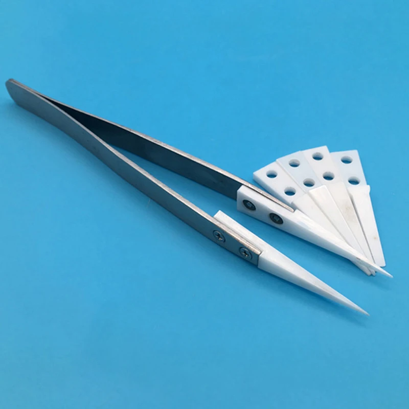 2pcs Insulated Straight Curved Tip Anti-static Ceramic Tweezers Electronic Industrial Ceramic Tweezers For Industry