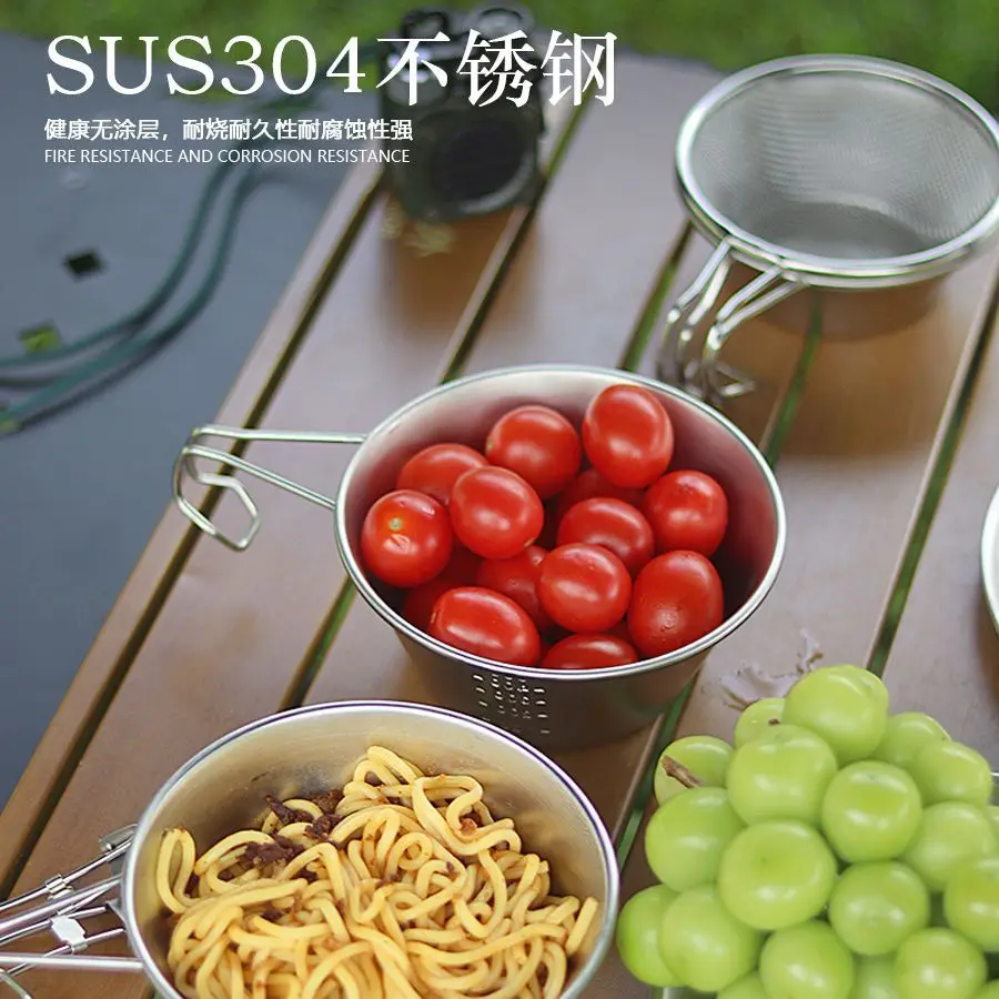 

Outdoor camping snow bowl 304 stainless steel picnic bowls portable camping tableware folding bowl storage