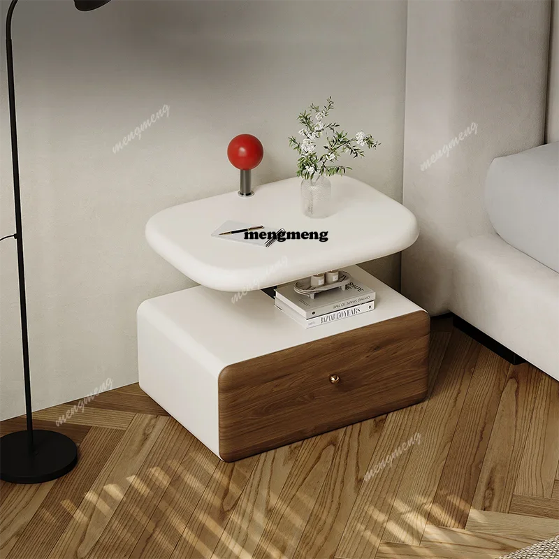 

K182Aesthetic Solid Wood Nightstand Small Funny Tray Design Drawers Bedside Tables Modern Cute Walnut Mesa De Noche Home Furnitu