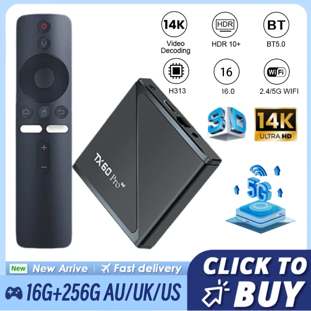 

2025New Android 16 Smart TV Box 14K 2.4G/5G Dual WiFi Media Player with Remote Set Top Box Android Box Voice Remote 16G 256G