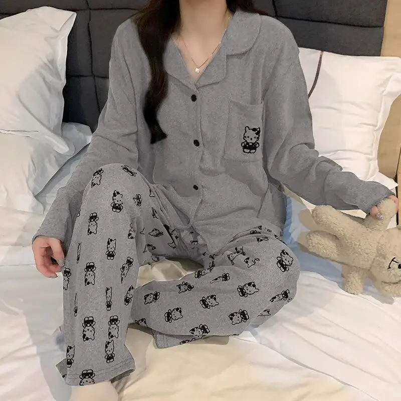 

Sanrio Hello Kitty De Rong Nightgown Kawaii Cartoon Young Girl Winter Long Sleeve Long Pants Keep Warm 2 Home Wear Clothes New