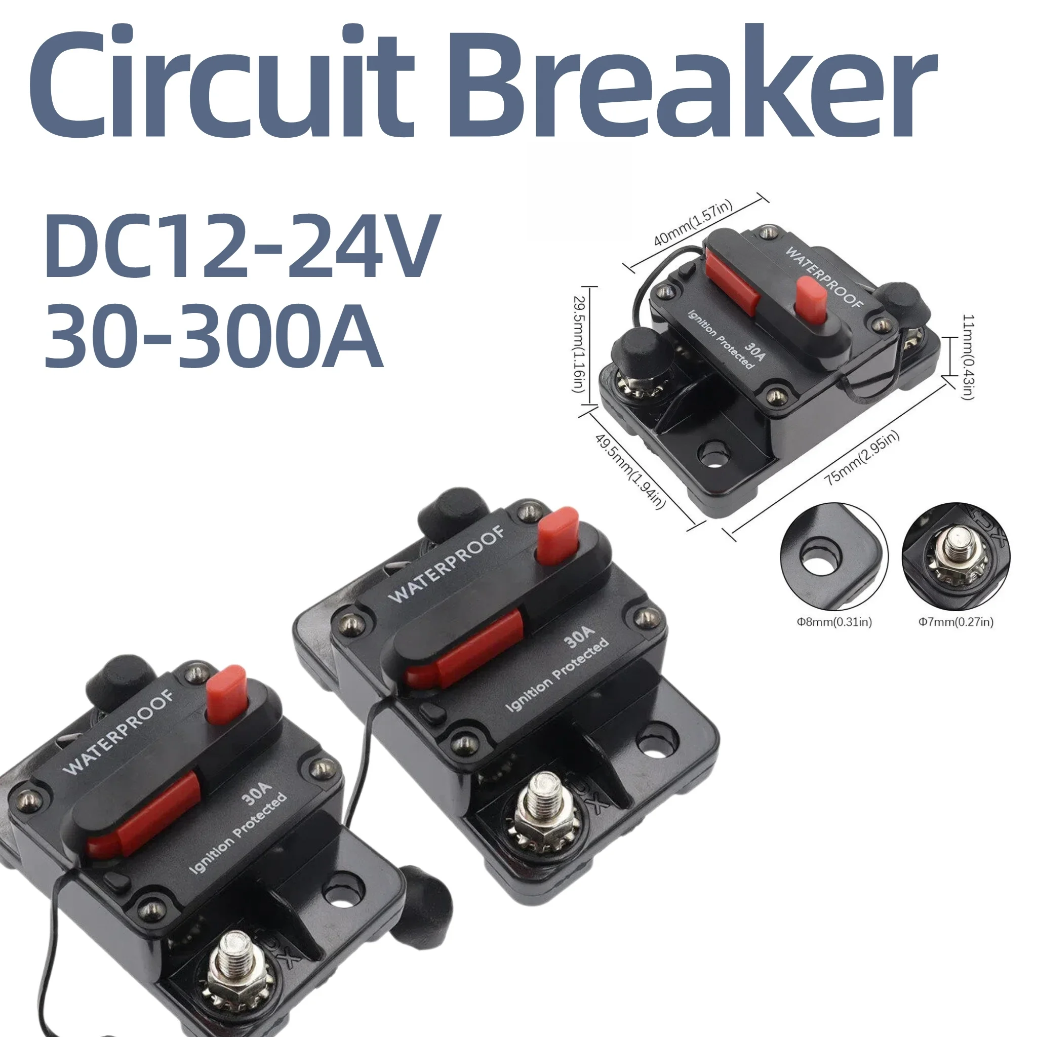 DC 12V‑24V Auto Reset Circuit Breaker 30A‑300A Waterproof Manual Reset Fuse Switch for Boat RV Car Audio