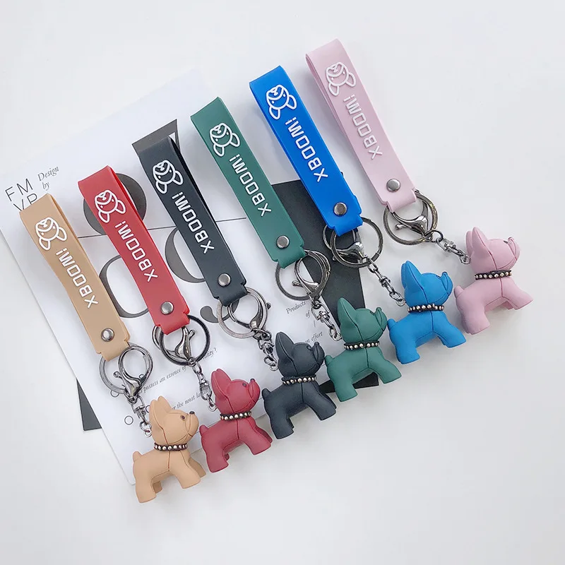 Cute Dog Keychain Bag Pendant Resin Fighting French Bulldog Keyring Colorful Car Anime Key Chains For Women Trinket Jewelry Gift