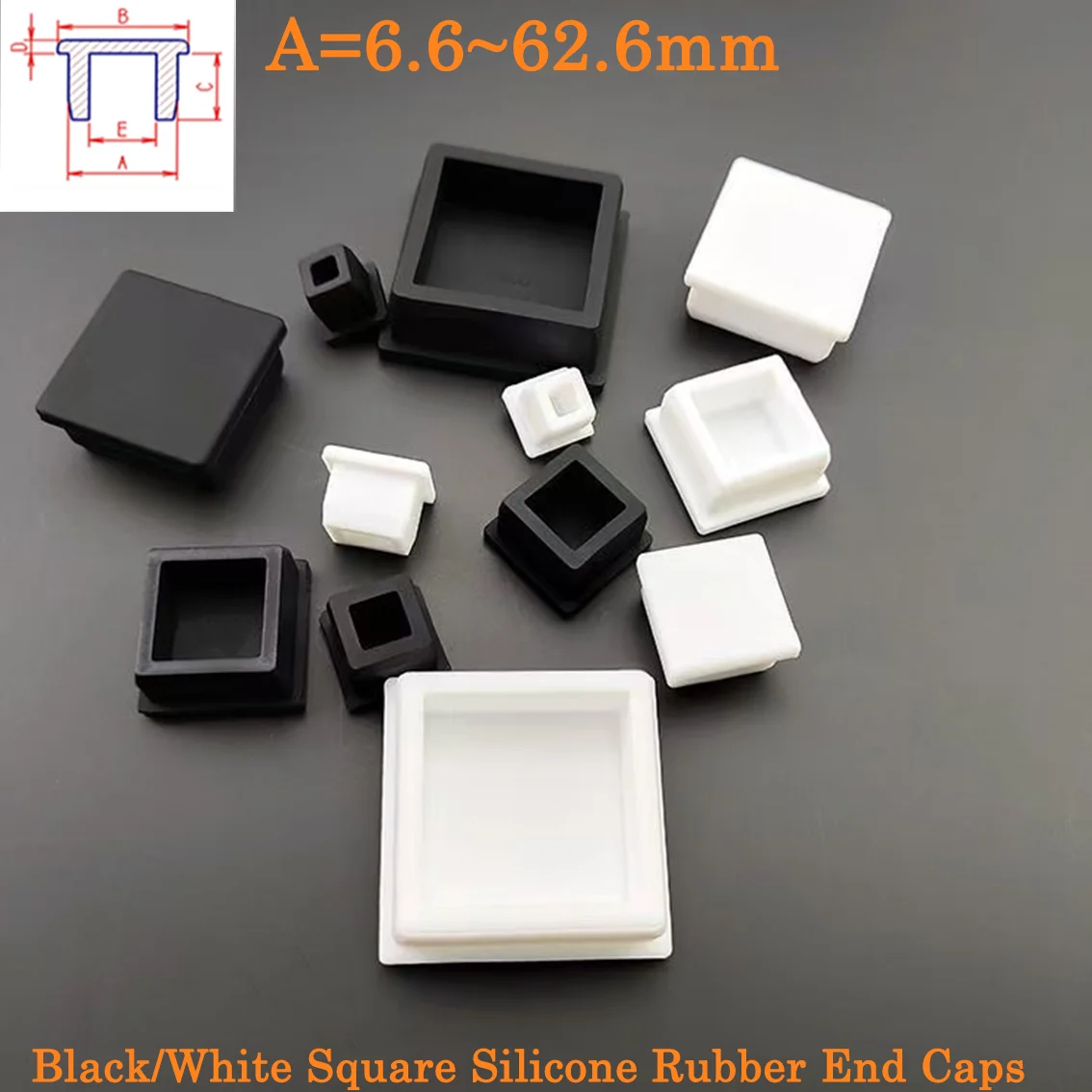 

6.6-62.6mm Black/White Square Silicone Blanking End Cap T Type Plug Blanking End Caps Tube Inserts Bung Proof High Temperature
