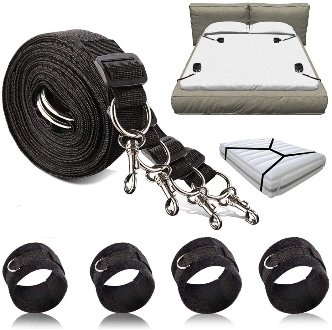 BDSM Bondage Set King Size Bed Restraints Adjustable Straps Sex Ties Handcuff Wrist Ankle Cuff & Blindfold Sex Toys for Couples