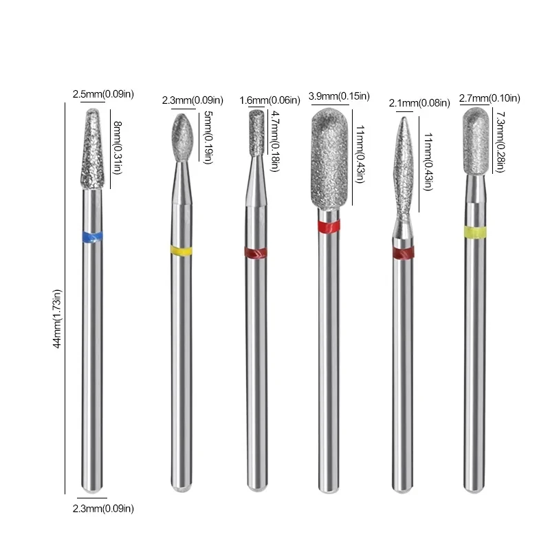6Piece Nail Diamond Grinding Needle 2.3mm To A Suit Nails, Nail Surface Dead Skin Clean Grinding Head Polishing Tools
