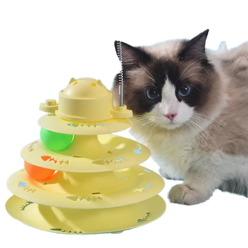 

Cat Puzzle Toy Roller 4 Level Towers Tracks Roller with Three Colorful Ball and Cat Teaser Toy
