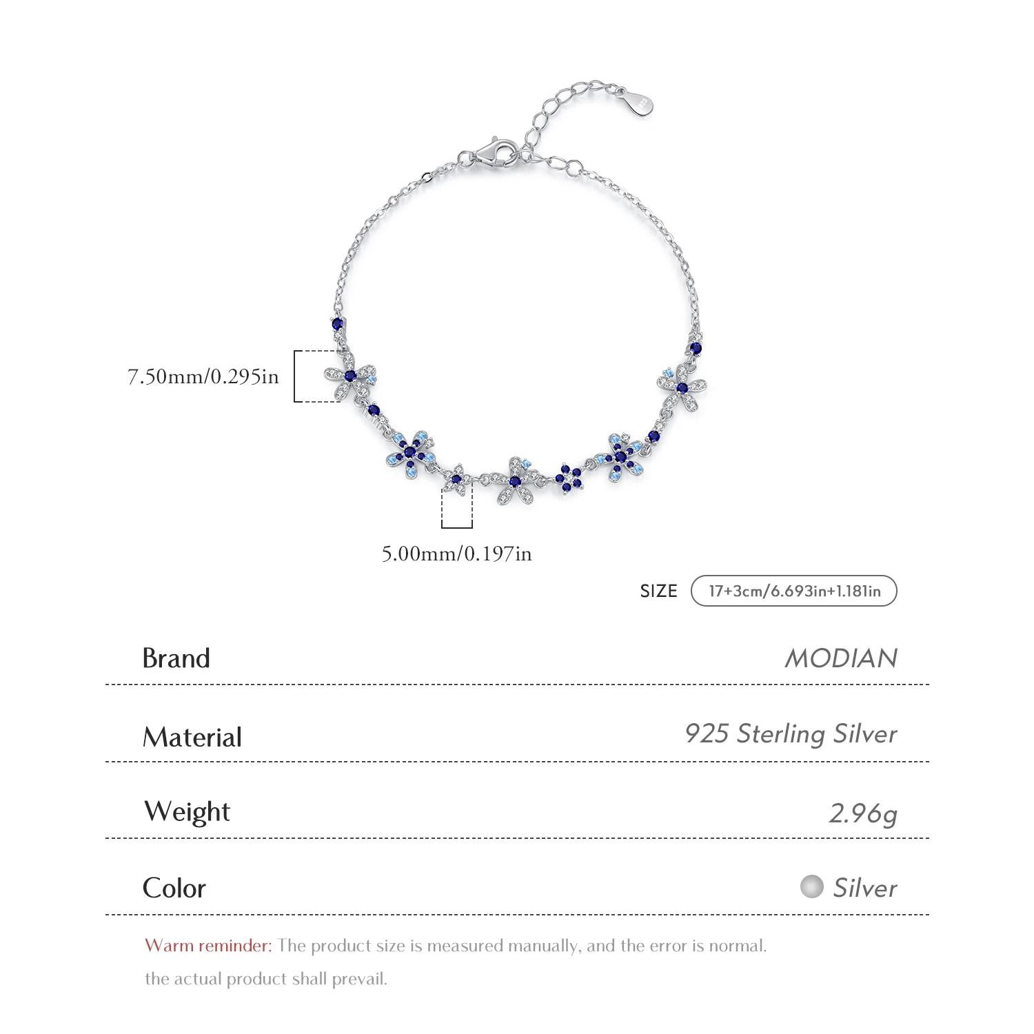MODIAN 925 Sterling Silver luksusowe kwiaty Pave ustawienie CZ genialne bransoletki moda codzienny Link Chain dla damska biżuteria na prezent — zdjęcie 4