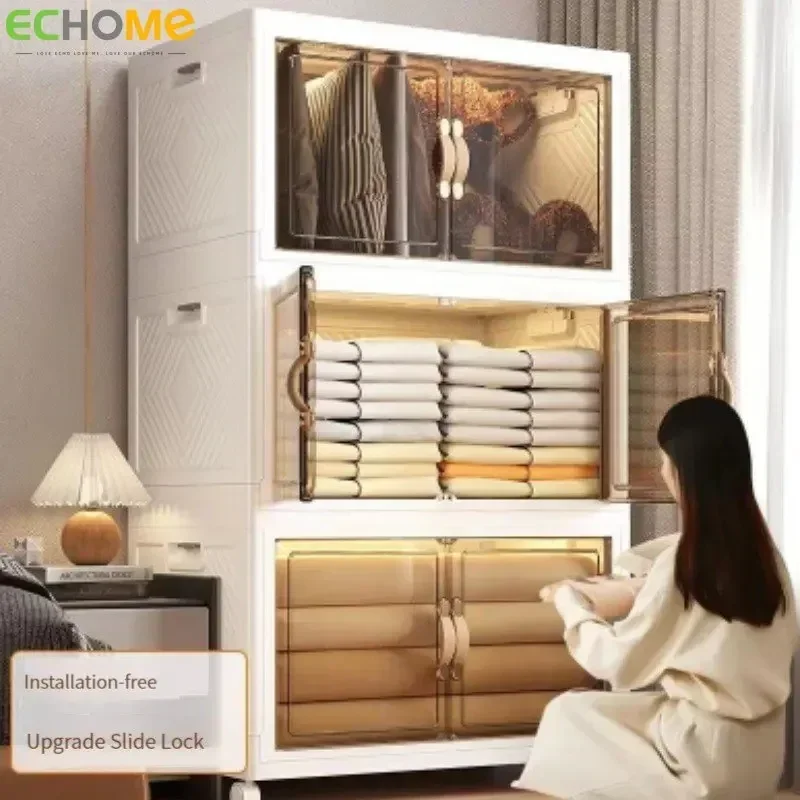 

Folding Storage Boxes Clothes Storage Cabinet Removable Clothes Quilts Transparent Storage Boxes Plastic Cabinets Home Organize