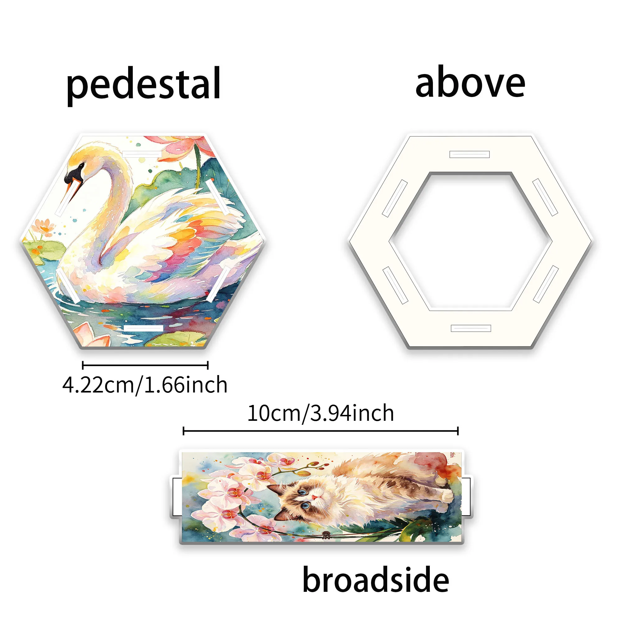 11pcs (1pc pen holder+10pcs random ballpoint pen) Dreamy splash watercolor flower animal theme hexagonal acrylic pen holder