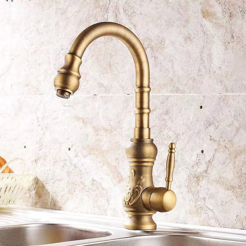 

Kitchen Sink Faucets Solid Brass Antique Bronze Single Handle Kitchen Basin Faucets Deck Mounted Hot&Cold Water Mix Tap