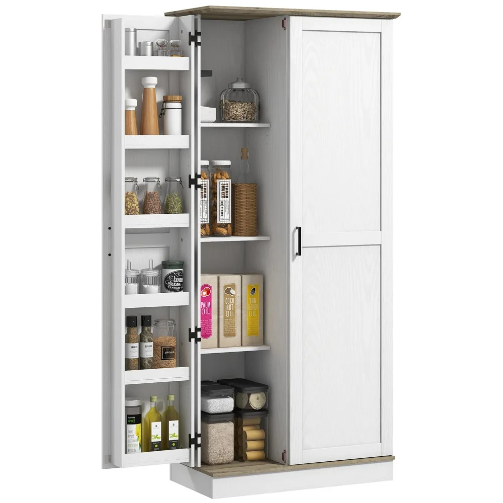 

70" Tall Kitchen Pantry Storage Cabinet with Spice Racks, White