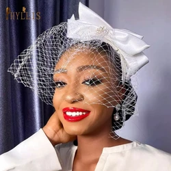 JM07 White Bow Birdcage Veil Bride Headband Charming Wedding Fascinators Face Veil Bridal Hair Accessories Party Headwear