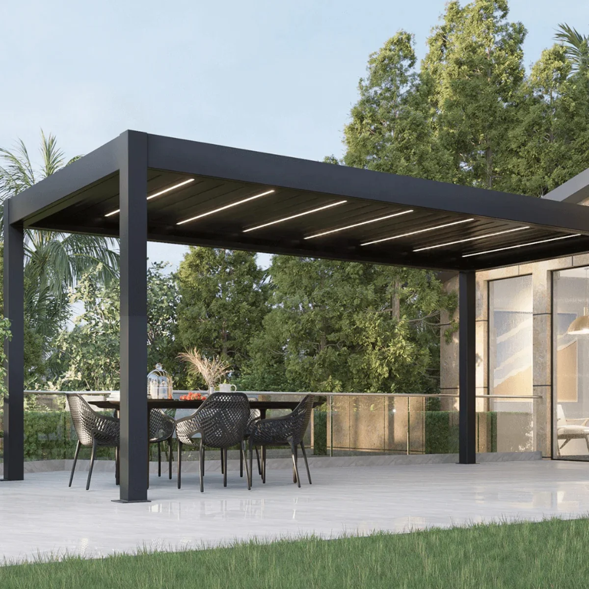 Louvered Aluminum Pergola Adjustable Bioclimatic Gazebo With Blinds Outdoor Terrace Pavilion