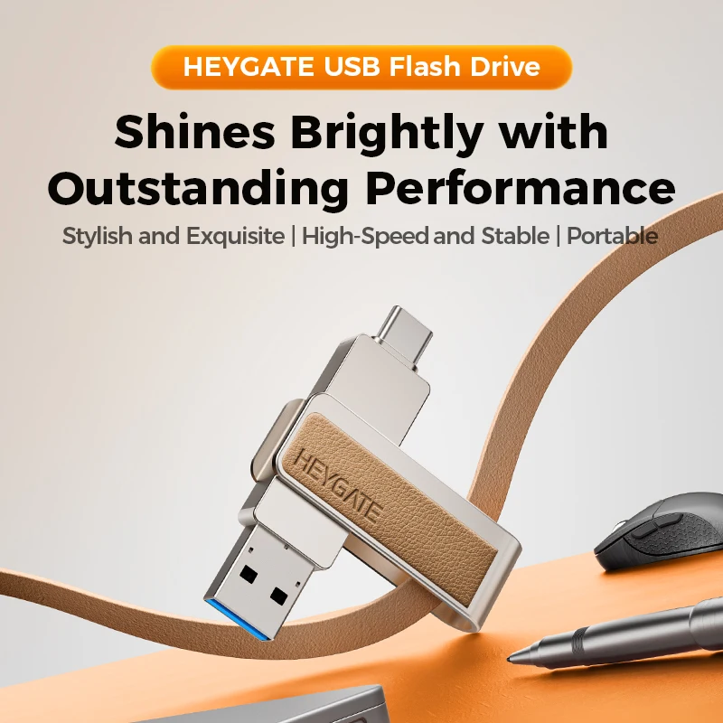 

Heygate USB 3.2 Type C 2In1 Dual Drive Flash Drive Plug-and-Play Pendrive Memory Stick 32GB 64GB 128GB 256G 360° Rotate Win OS