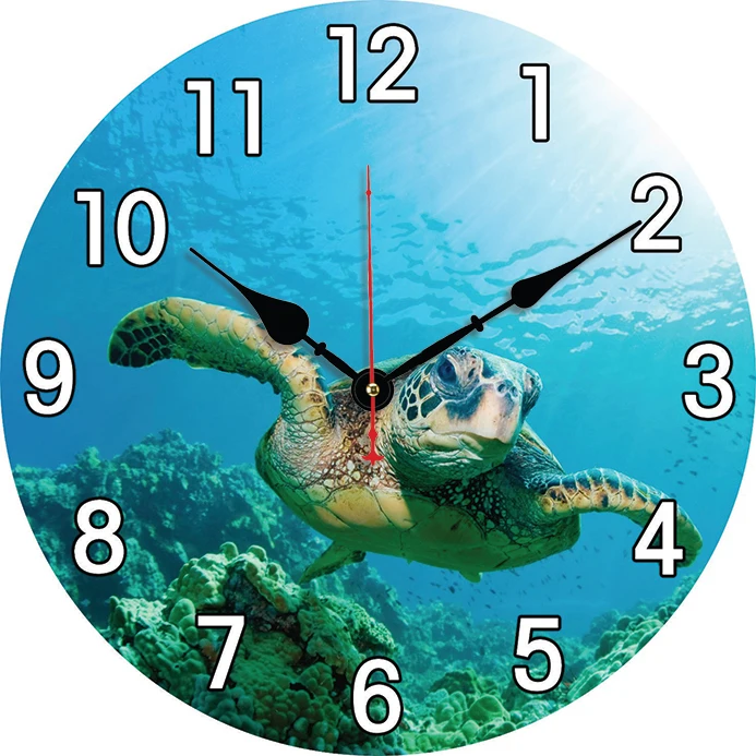 Underwater World Sea Turtle Wall Clock Kitchen Decor Wall Art Silent Large Round Wall Clocks For Living Room Bedroom Office