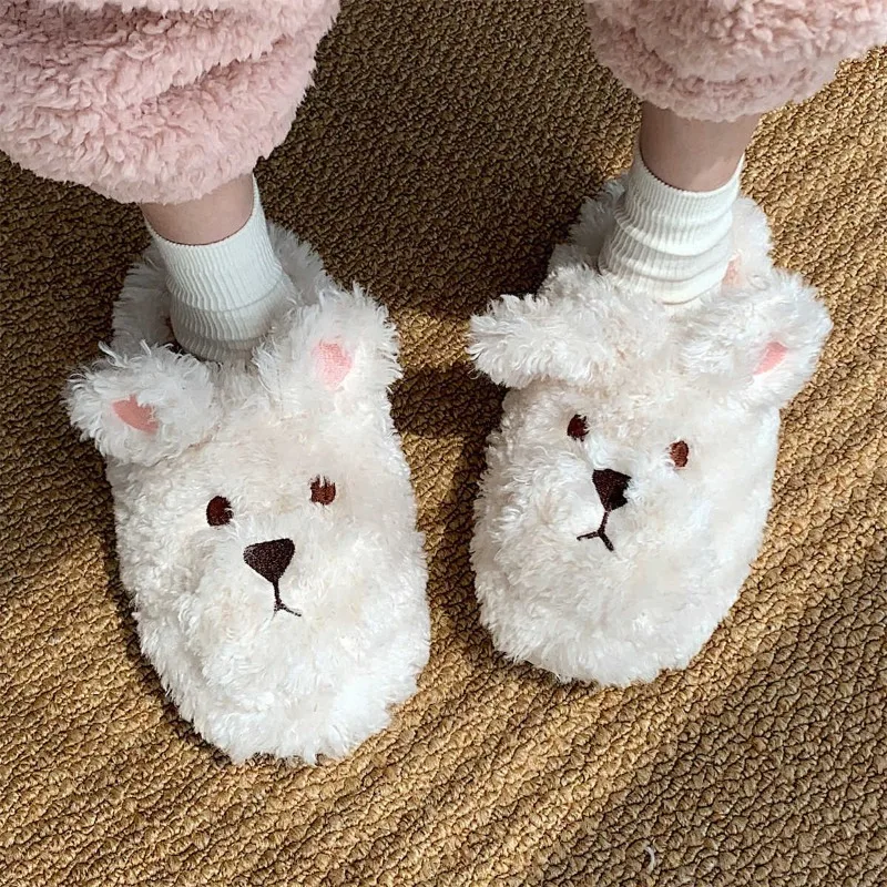 New cartoon cute head plush warm monthly cotton shoes female fall and winter students home with soft bottom cotton slippers