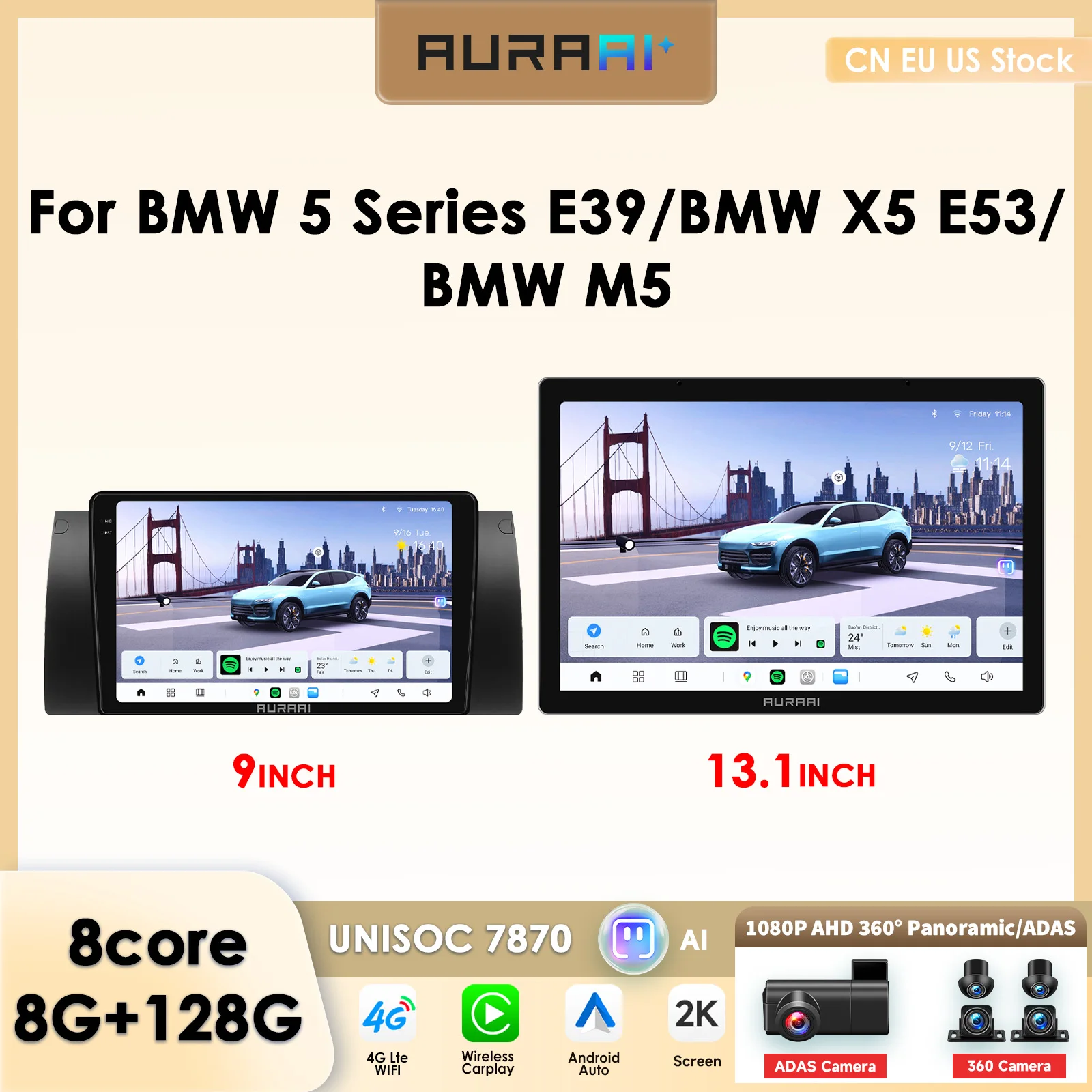 Android 13 AI Touch Screen GPS Multimedia for BMW 5 Series E39 X5 E53 M5 Car Intelligent Systems 2DIN CarPlay Android Auto 360