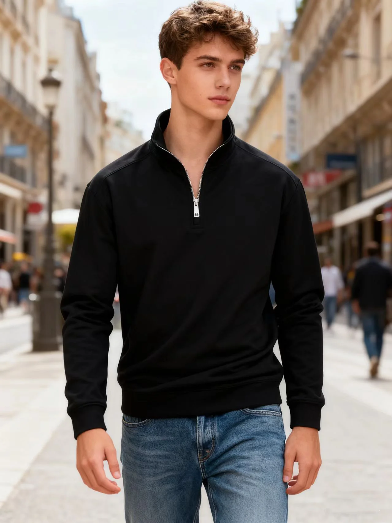 Moda colarinho half zipper homens esportes hoodies