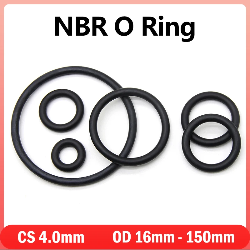 

10/50pcs NBR O Ring Nitrile Rubber Gasket Thickness CS 4mm OD 16~150mm Black Round O Type Corrosion Oil Resist Sealing Washer