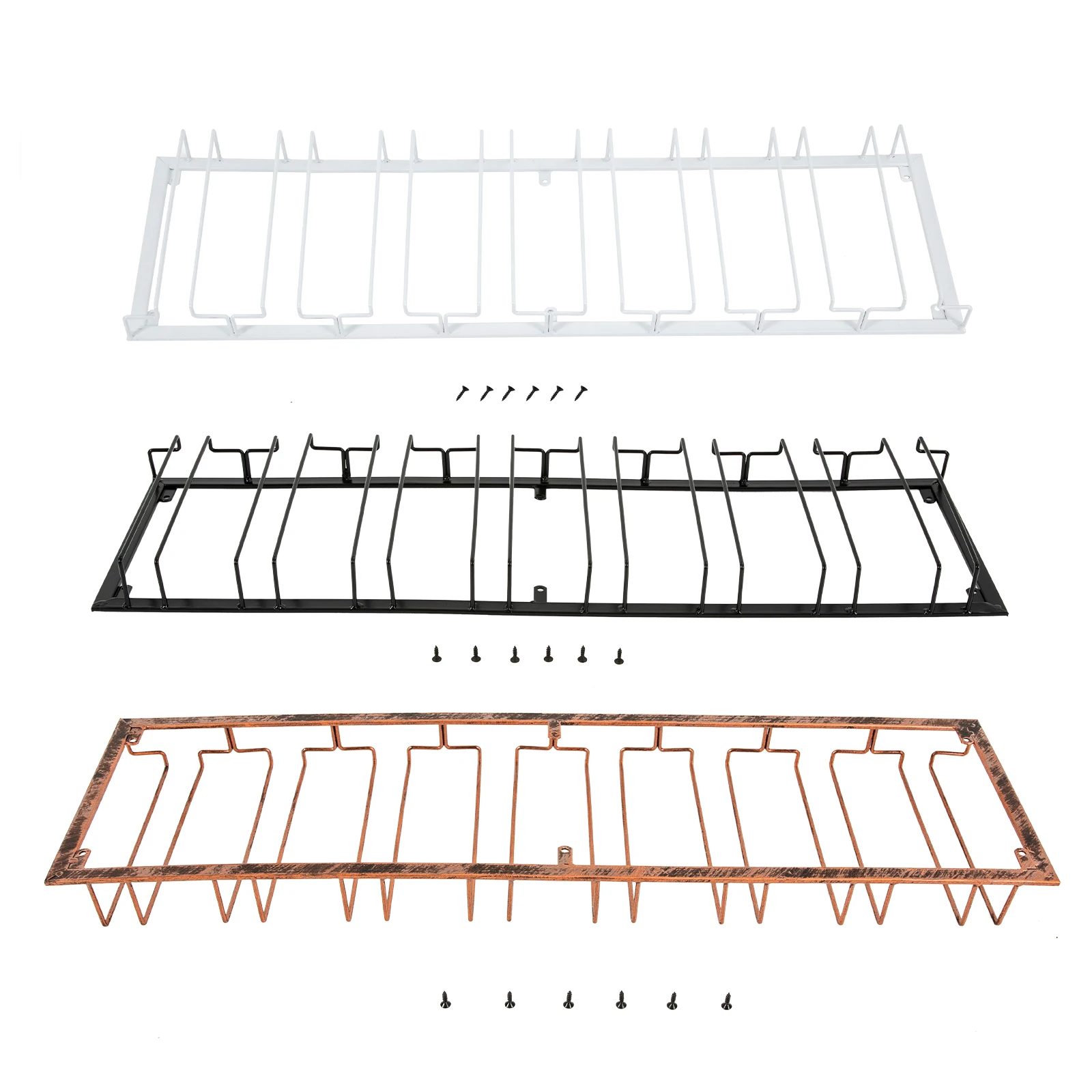 8 Row Wine Glass Rack Under Cabinet Stemware Hanger Metal Wine Bottle Holder Glass Storage Rack for Bar Counter, Kitchen