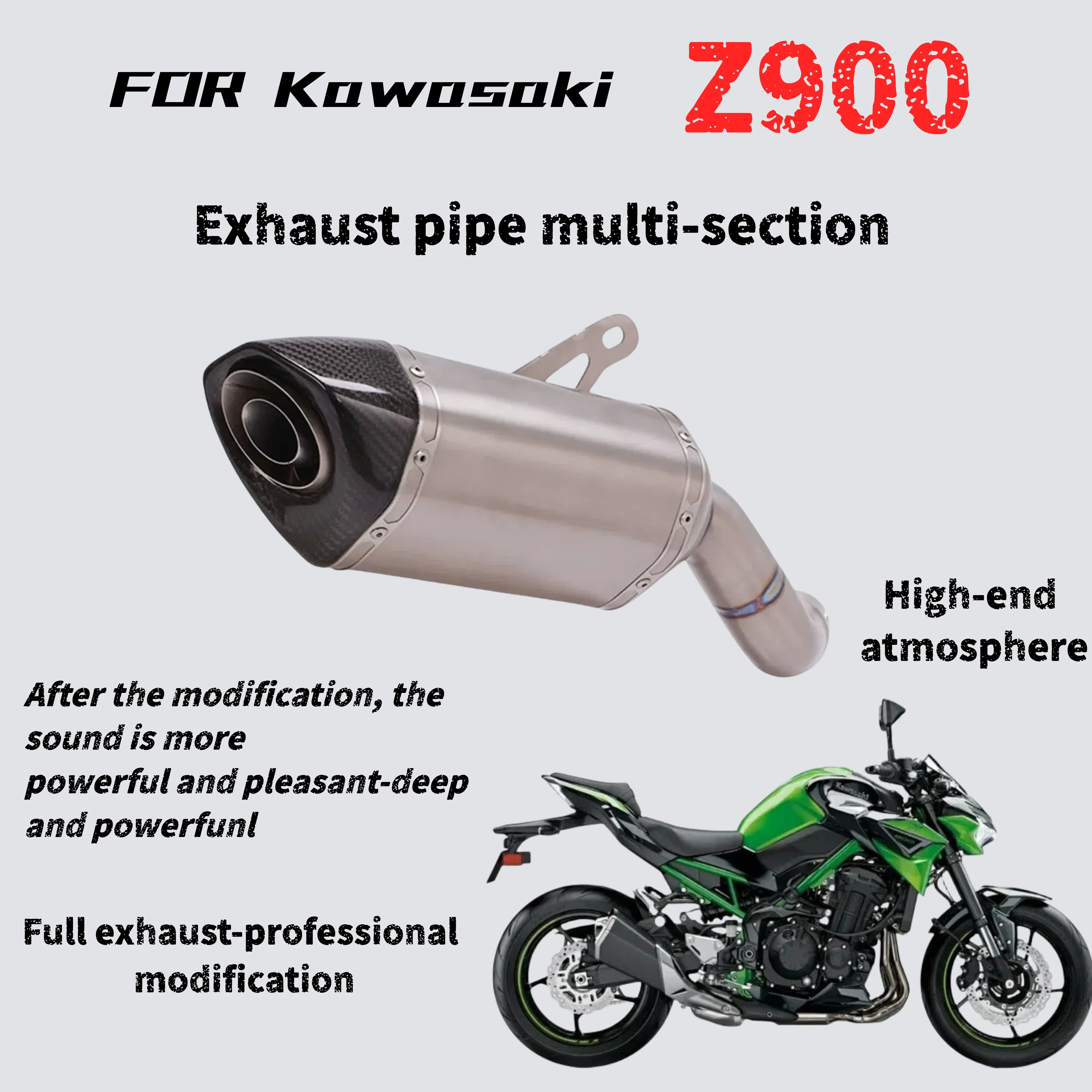 

For Kawasaki Z900 modified multi-stage exhaust pipe, the sound is deep, thick and powerful