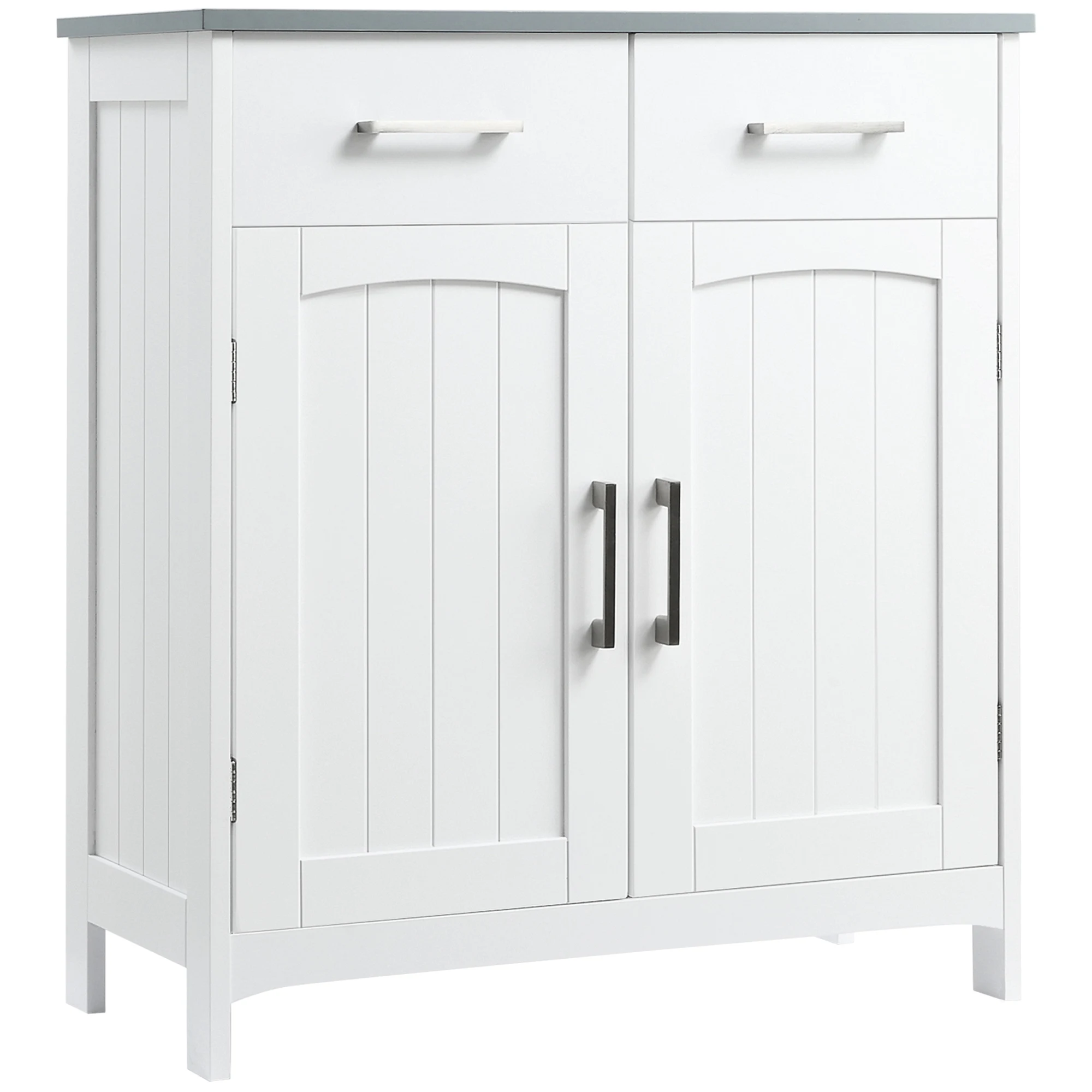 Kleankin Bathroom Floor Cabinet, Freestanding Linen Cabinet, Storage Cabinet with 2 Drawers, Double Doors, Adjustable Shelf