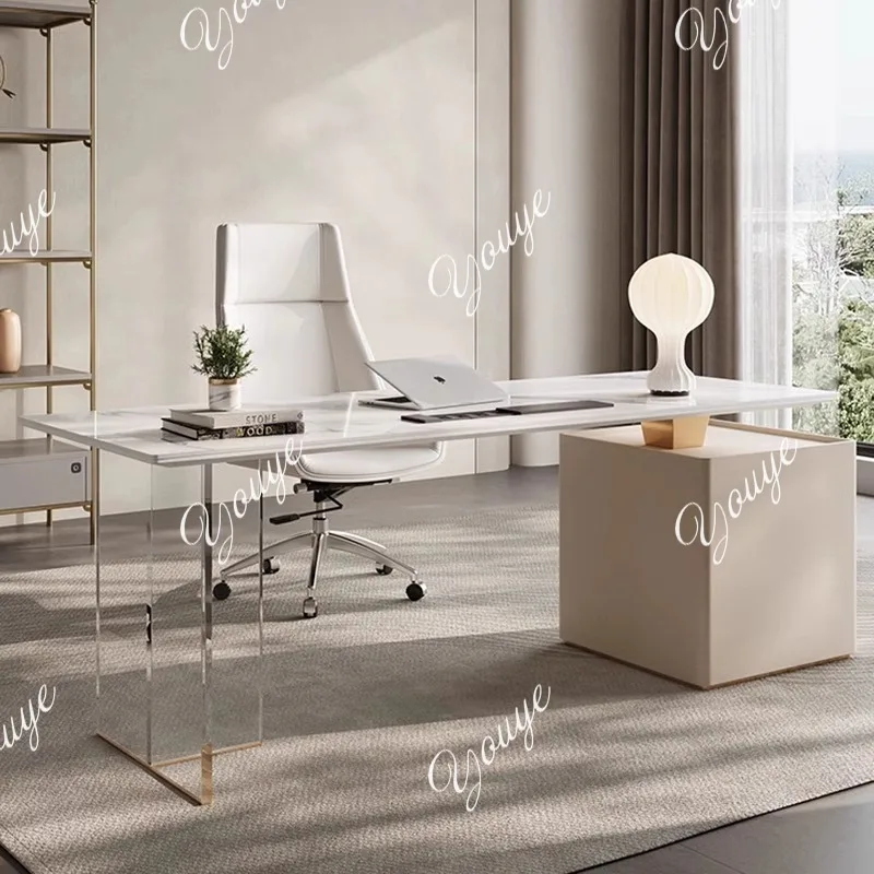 Light luxury bright rock slab desk simple modern study writing desk high-end minimalist designer office