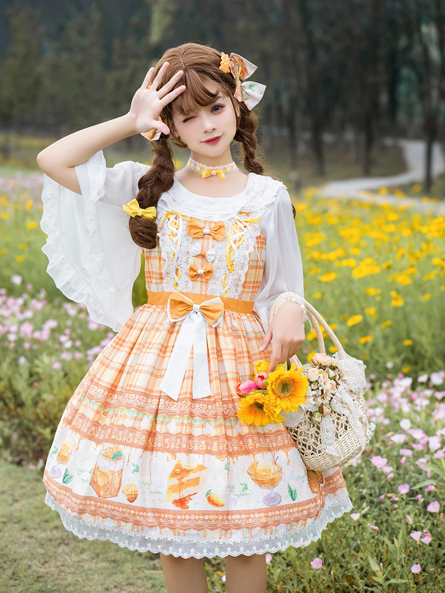 

Mango Macchiato Sweet Summer Print Jsk Dress Dress Dress Lolita Sweet Girl Tea Party Dress