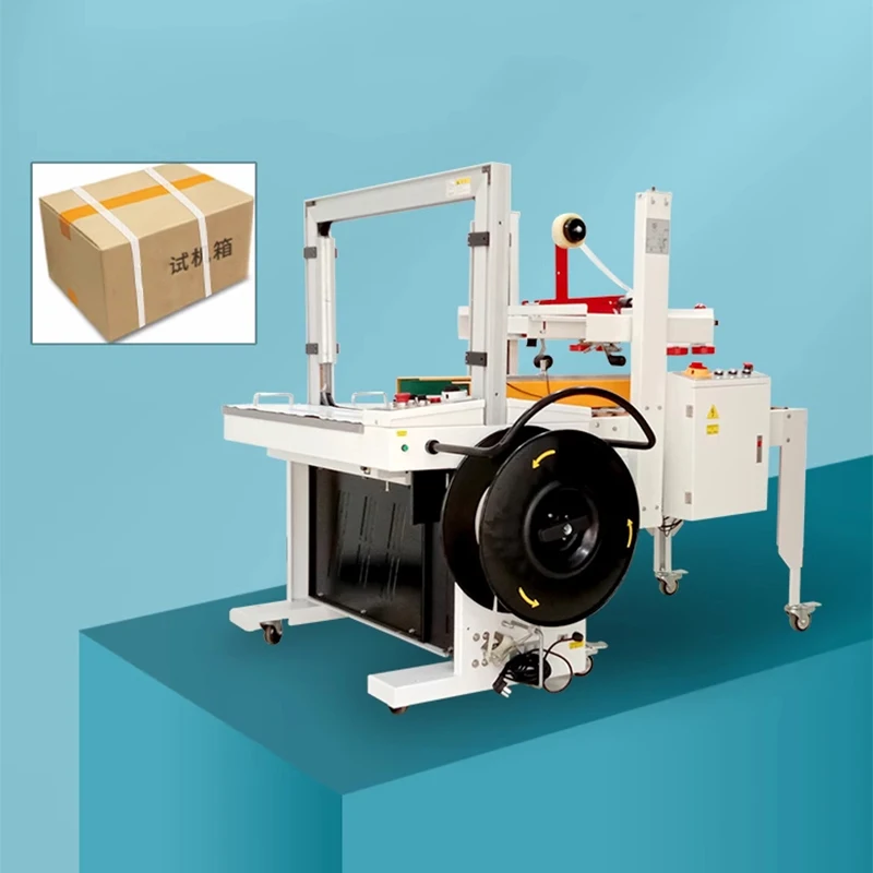 

New Fully Automatic Carton Sealing and Strapping Machine Carton Sealing, Strapping, and Tightening Cross-Fold Lid Carton