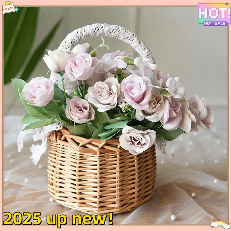 

Улучшенная тканая корзина для хранения из 2 предметов с ручкой, плетеные корзины для цветов из ротанга, как показано на рисунке для декора домашнего сада