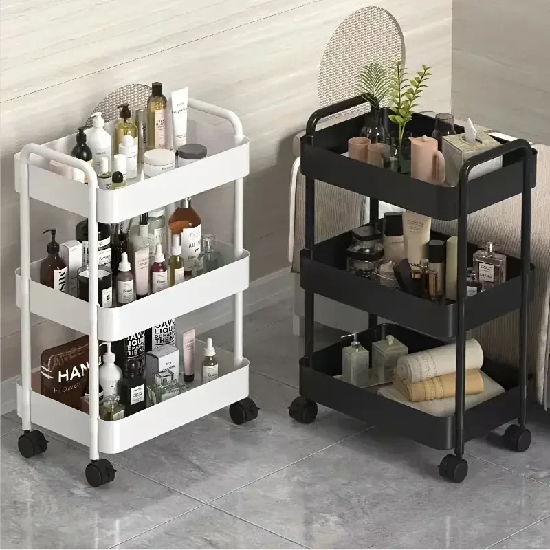 1 PC 3-4-5-Layer Rolling Plastic Storage Cart with Armrests - Space-Efficient Multi-Room Organizer, Matte Finish