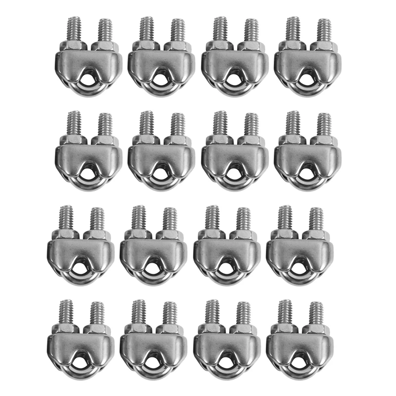 16Pcs Stainless Steel Cable Clip Saddle Clamp For Ropes 0.3Cm 3Mm Wire