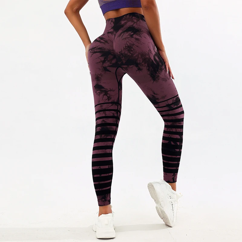 Tie Dye Strips Leggings stampati per le donne Push Up sport Fitness Yoga pantaloni a vita alta Leggings Slim senza cuciture Para Mujer