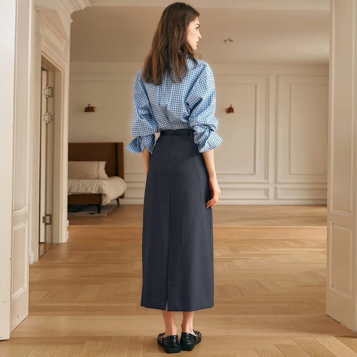 Olrain saia cinza feminina 2025 novo temperamento commuter saia longa reta roupas femininas m57cb95858