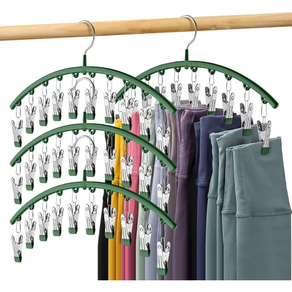 

Legging Organizer for Closet, Metal Yoga Pants Hangers 4 Pack w/10 Clips Holds 40 Leggings, Space Saving Hanging Closet Organize