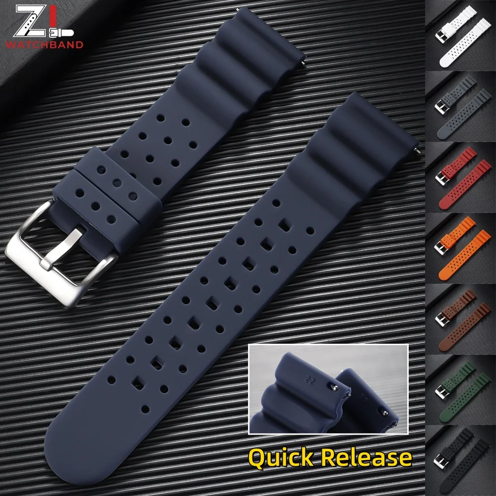 High Tensile Silicone Strap 20mm 22mm Quick Release Sport Waterproof Men Breathable Rubber Replace Bracelet Watch Band for Seiko