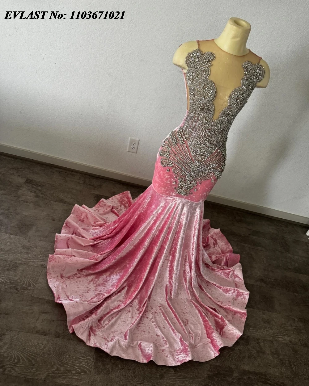 EVLAST-vestido De graduación largo De terciopelo rosa brillante para niñas negras, vestido De Gala De fiesta africano con cuentas De cristal De plata 2024, batas De Soirée P114