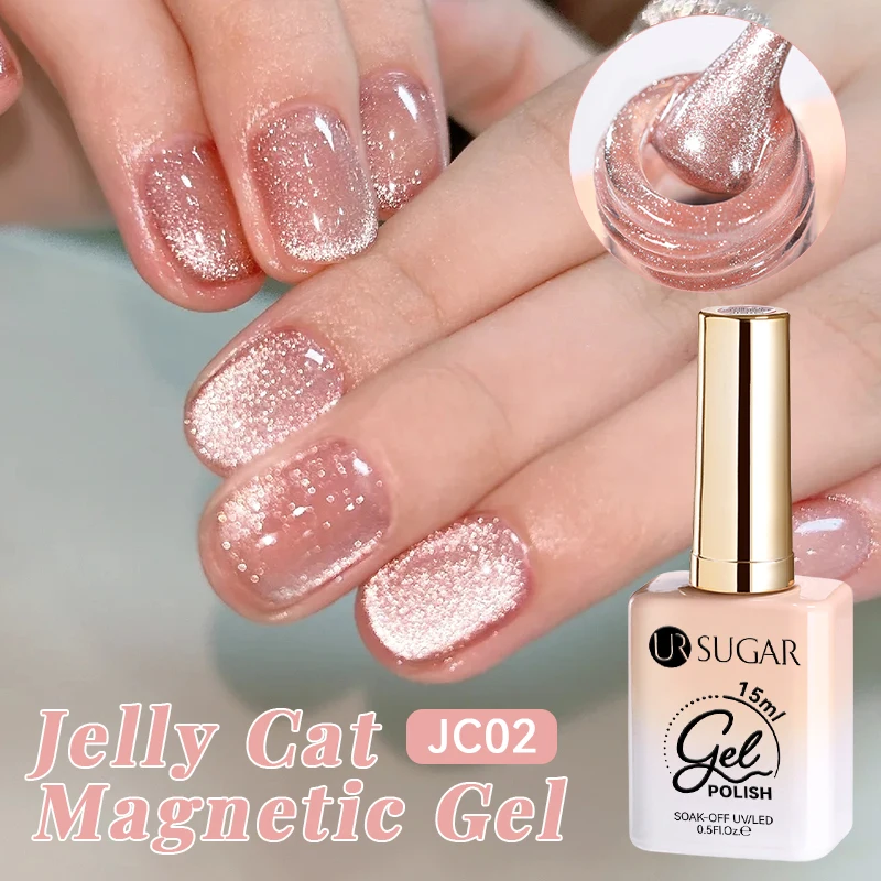UR SUGAR 15ml Pink Green Cat Magnetic Gel Nail Polish Shine Glitter Semi Permanent Soak Off UV LED Varnish Nail Supplies Art