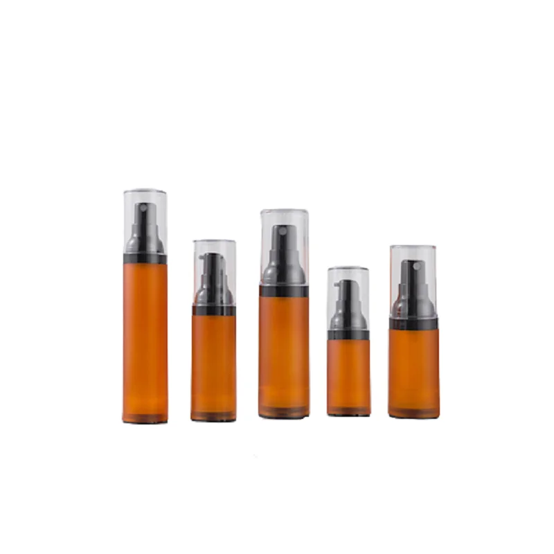 

20Pcs Airless Bottle Plastic Frosted Brown Empty 15ml 30ml 50ml Spray Lotion Pump With Clear Cover Refillable Packaging Bottles