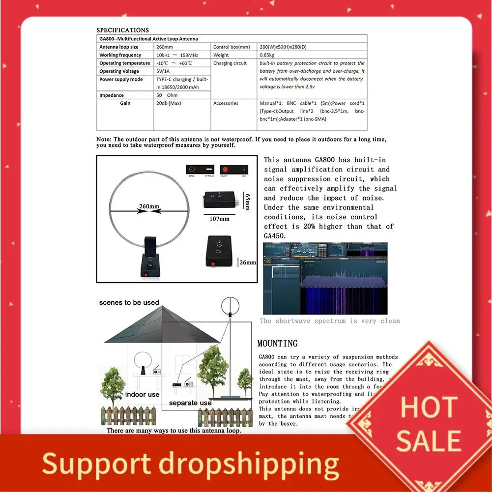 

B44C GA800 SW 10Khz-159Mhz Radio Shortwave Antenna With Battery