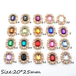 New 10Pcs 20*25MM Square Alloy Diamond Pearl Flat Bottom Buckle DIY Gold-Plated Bow Jewelry Hat Decoration Accessories
