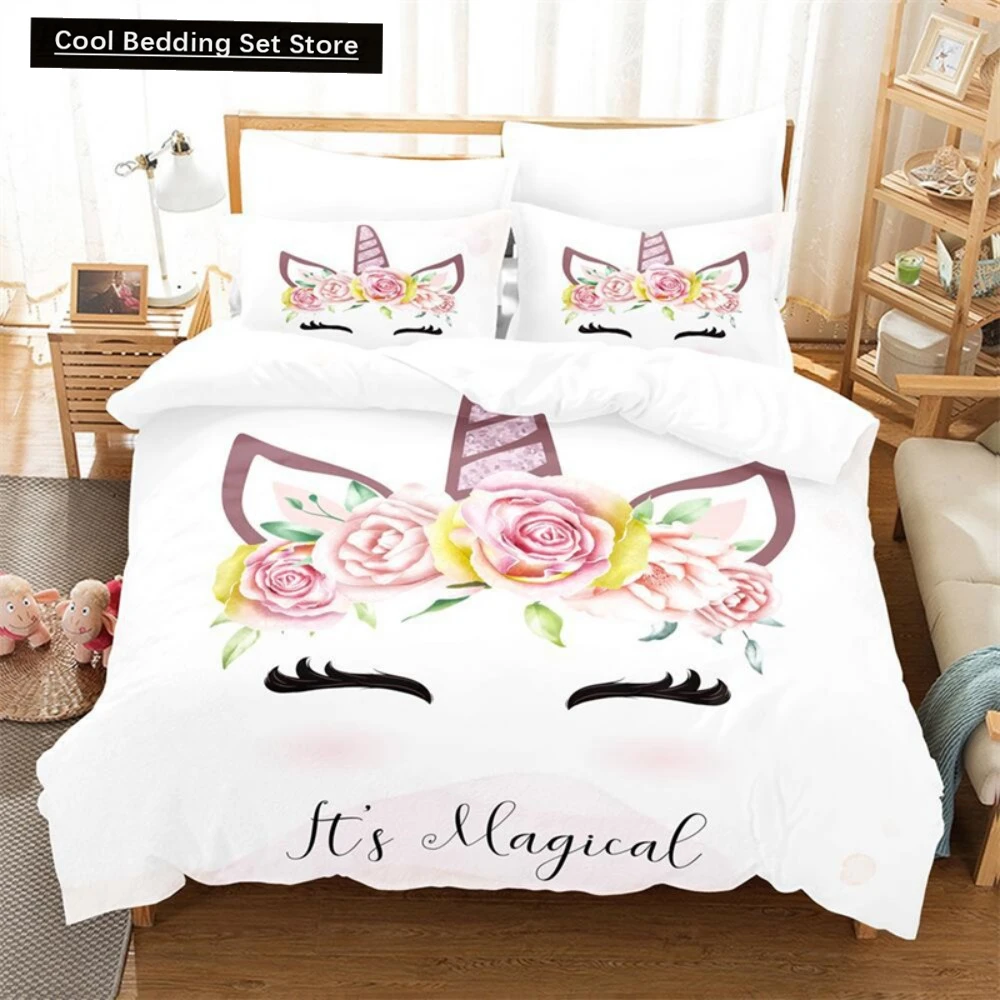 

Cartoon Children Bedding Set Unicorn Duvet Cover Set Full Twin For Kids Girls Room Decor Cute Animals Quilt Cover Fashion Design