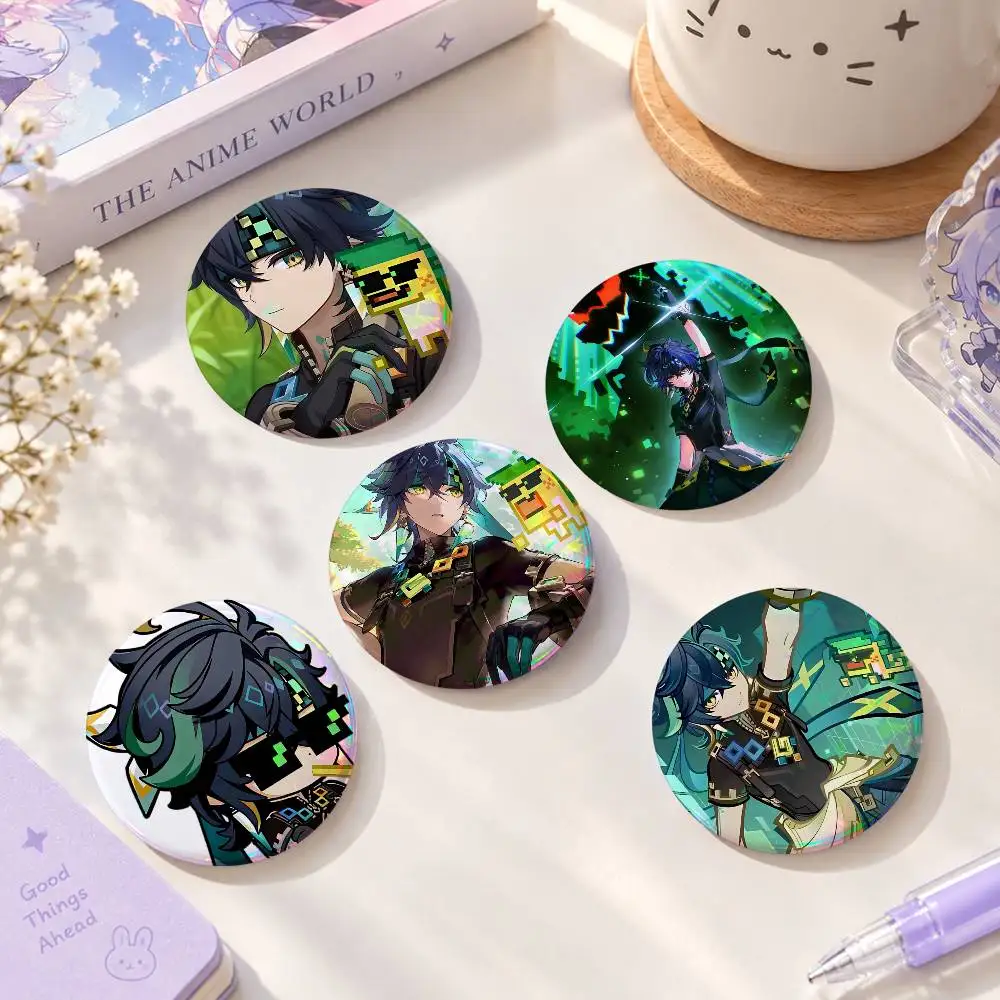 Kinich Gens-hin Im-pact Creative Round Button Pins Badge Set Cartoon Anime Movie Music Pattern Brooches For Bags Jackets